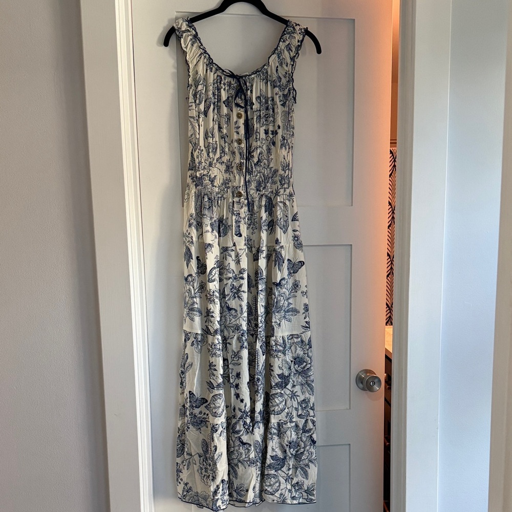 Blue and Cream Floral Maxi Dress